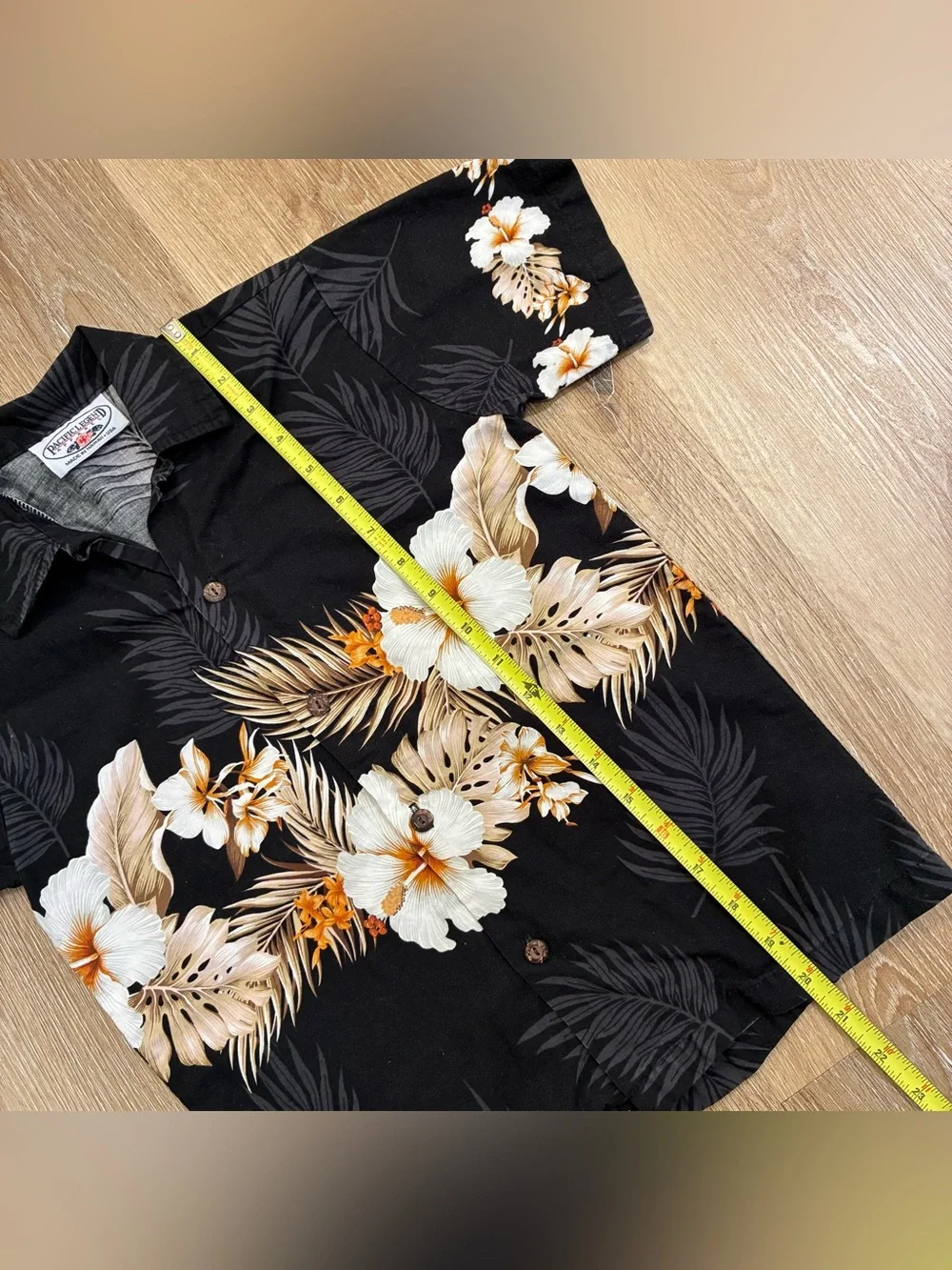 Pacific Legend Kids Hawaiian Aloha Shirt Black Floral Hibiscus 100% Cotton USA S